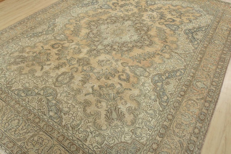 Tabrizi Rug 9’4” x 12’8” Pink Wool Vintage Distressed Hand-Knotted Carpet gallery