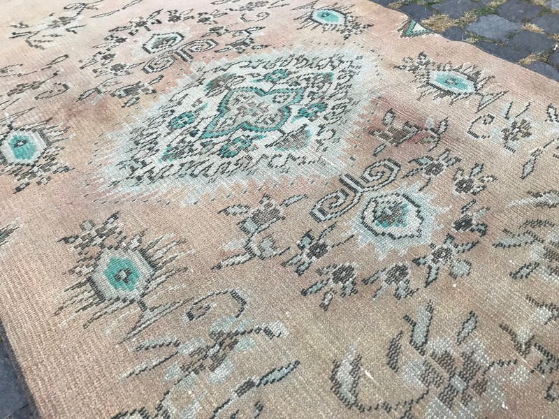 Turkish Antique rug Bohemian Area rug Oushak rug Vintage Rug Handmade Wool rug gallery