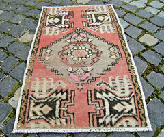 Turkish Rug 21” x 34” Vintage Muted Dye Rug Hand-knotted Small Oushak Wool Rug