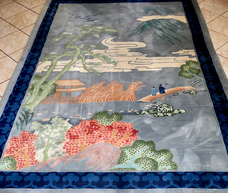 1920s Chinese Nichols Fette Peking Art Deco Hand Knotted Pictorial Plush Rug 6x9 gallery