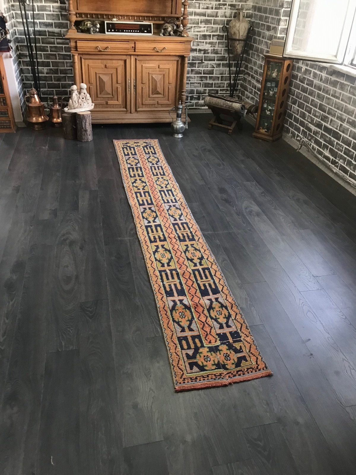 Orange Runner Rug , Patchwork Runner Rug , Runner Entry Rug , Wool Cotton Runner gallery