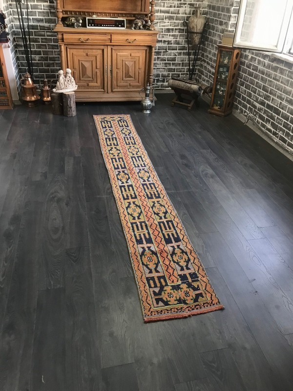 Orange Runner Rug , Patchwork Runner Rug , Runner Entry Rug , Wool Cotton Runner gallery