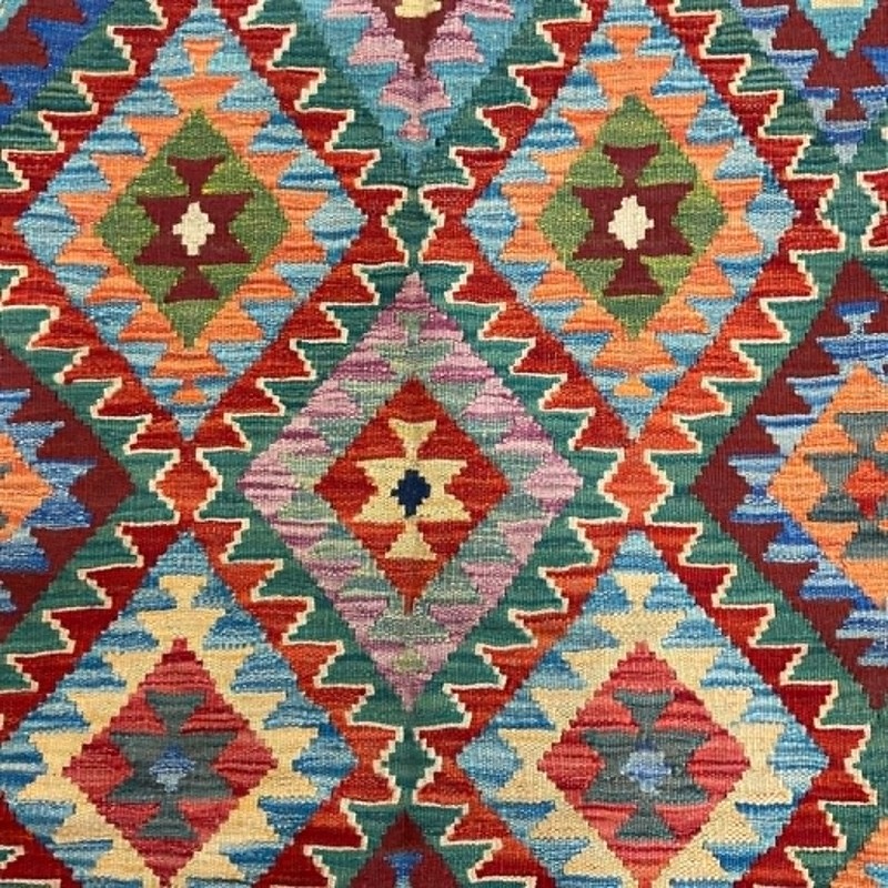 Afghan Hand-woven Mimana Kilim 100% Wool Area Rug (6'7" x 4'11") gallery
