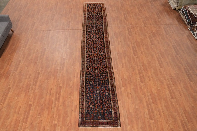 Antique Vegetable Dye Navy Blue Kork Wool Hand-made Narrow/ Long Runner Rug 3x18 gallery
