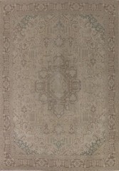 Distressed Muted Area Rug 10×13 Ft Hand-Knotted Beige Medallion Wool Carpet
