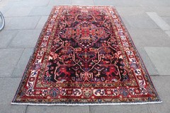 Vintage Hand Made Traditional Oriental Wool Black Red Long Large Rug 272x151cm