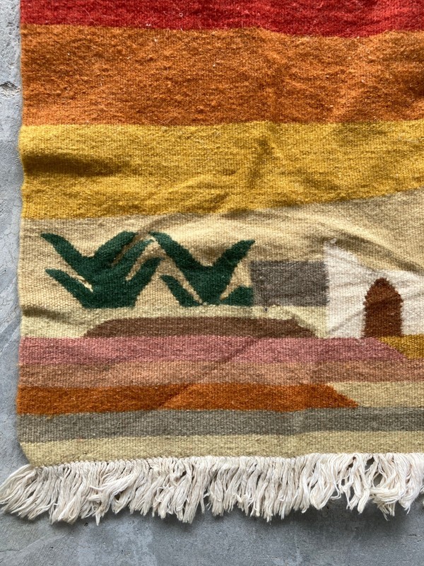 Vintage Handmade Tunisian Pictorial Traditional Wool Kilim Rug 80x40 cm gallery