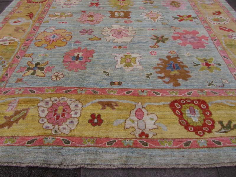Vintage Traditional Hand Made Turkish Oushak Oriental Wool Blue Carpet 490x345cm gallery
