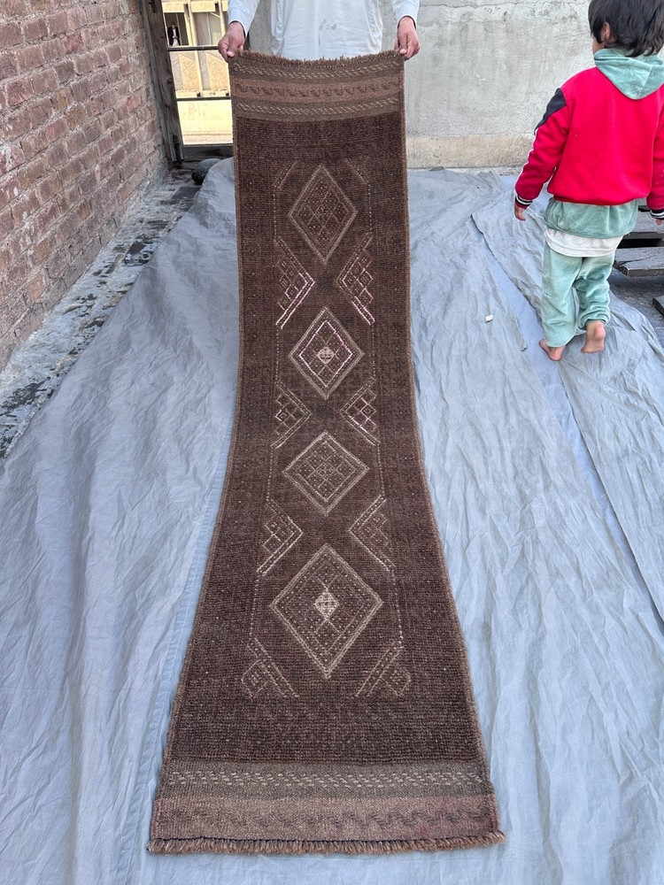 Vintage Afghan Baluchi Mishwani Runner Rug 1’10 x 7’9 ft Wool Faded Kitchen Rug