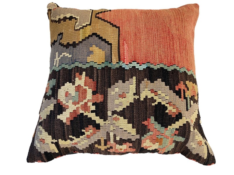 # 4422 Superb Custom Made Old Turkish Tribal Kilim Pillow Cover 20" by 20" gallery