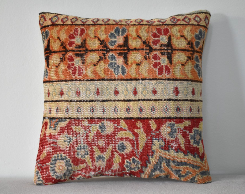 Turkish Pillow Cover Sofa Rug 16'' x 16'' Made of Antique Cushion Cover Carpet gallery