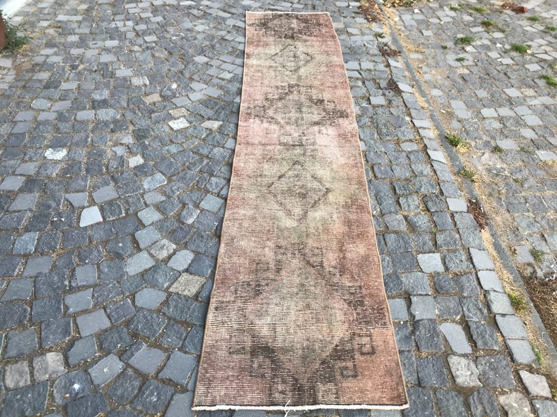 Turkish Vintage Rug Handmade Wool Rug Bohemian Runner Rug Home Rug 2,2 x 10, ft gallery