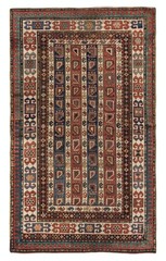 4×7 Ft Rare Antique Karabagh Kazak Rug With Diagonal Stripes and Botehs, Ca 1860