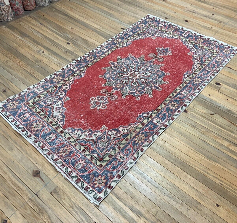 Red Vintage Rug, Home Decor Rug, 3.6x6.5 ft Red Rug, Handmade Wool Rug, Gift Rug gallery