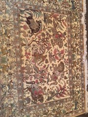 Very Fine Pure Silk Horizontal Hunting Scene Souf Carpet Signed “Sharifi”