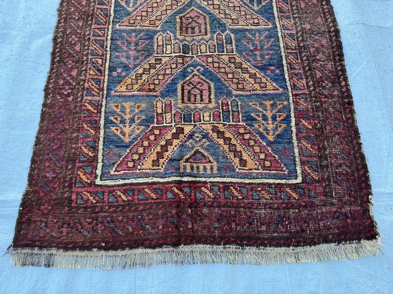 1930s Antique Afghan Terracotta Faded Rug 3x4 Blue Geometric Persian Area Carpet gallery