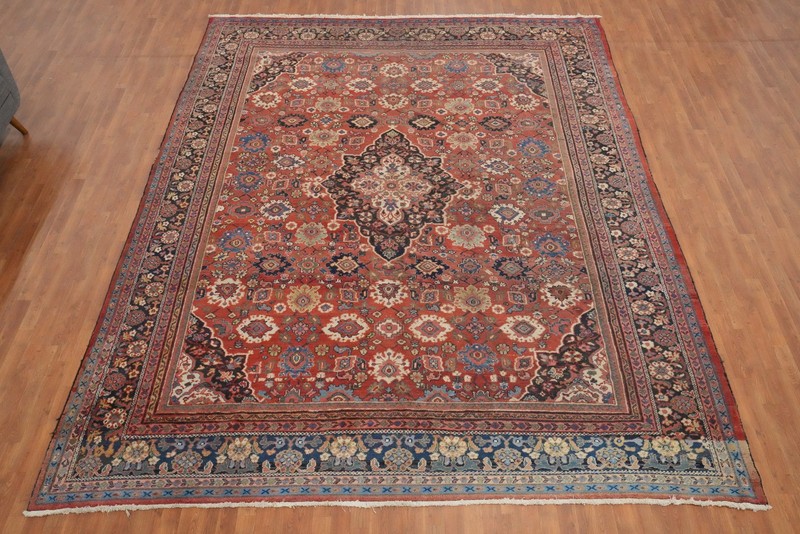 Pre-1900 Vegetable Dye Traditional Antique Rug Palace Size Handmade Carpet 11x14 gallery