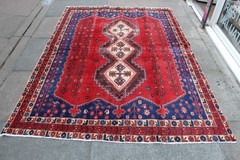 Vintage Worn Hand Made Traditional Oriental Wool Red Blue Large Rug 224x168cm