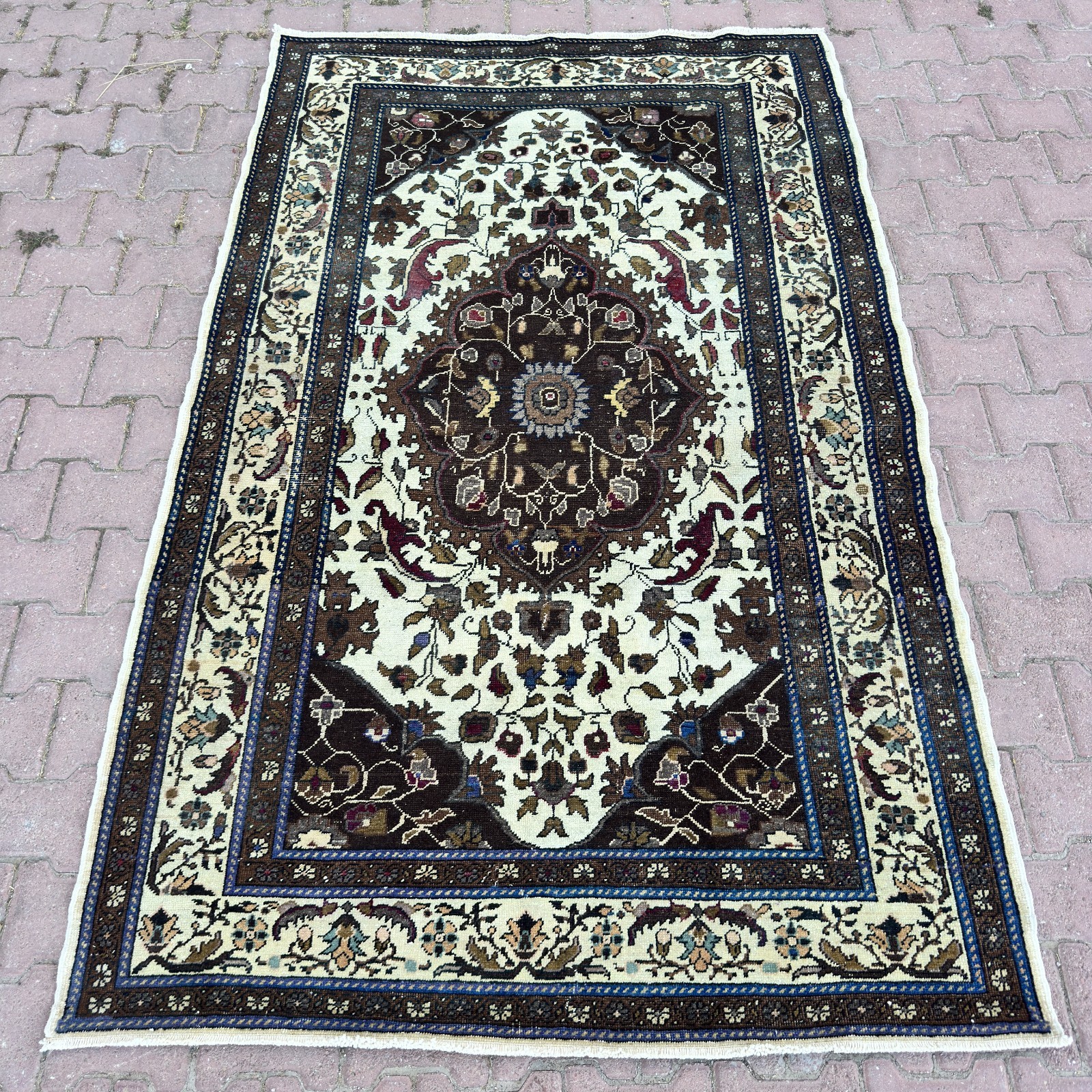 5x7 Vintage Turkish Oushak Wool Area Rug With Brown Ivory Floral - Tariff Free gallery