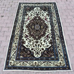 5×7 Vintage Turkish Oushak Wool Area Rug With Brown Ivory Floral – Tariff Free