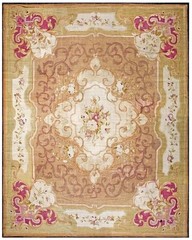 13X16 Antique French Aubusson Brown Wool Area Rug 1860