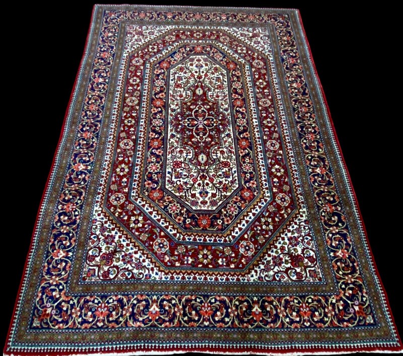 Burgundy Gold Rug 5x7 Very Fine Authentic Carpet Wool Handmade Semi Antique Quum gallery