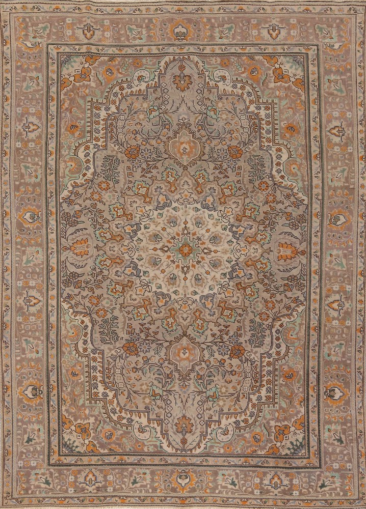 Floral Handmade Taupe/ Brown Living Room Area Rug Over-Dyed Vintage Carpet 8x11