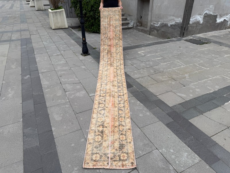 Vintage Oushak Runner Rug 1.6x12.6 ft Skinny Hallway Turkish Rug gallery