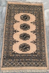 Vintage Afghan Hand-Knotted: Bokhara Wool Area Rug, Traditional Carpet (2×3 ft.)