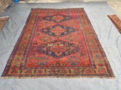 Antique Caucasian Rug Hand Knotted Tribal Medallion Distressed Large Area Rug