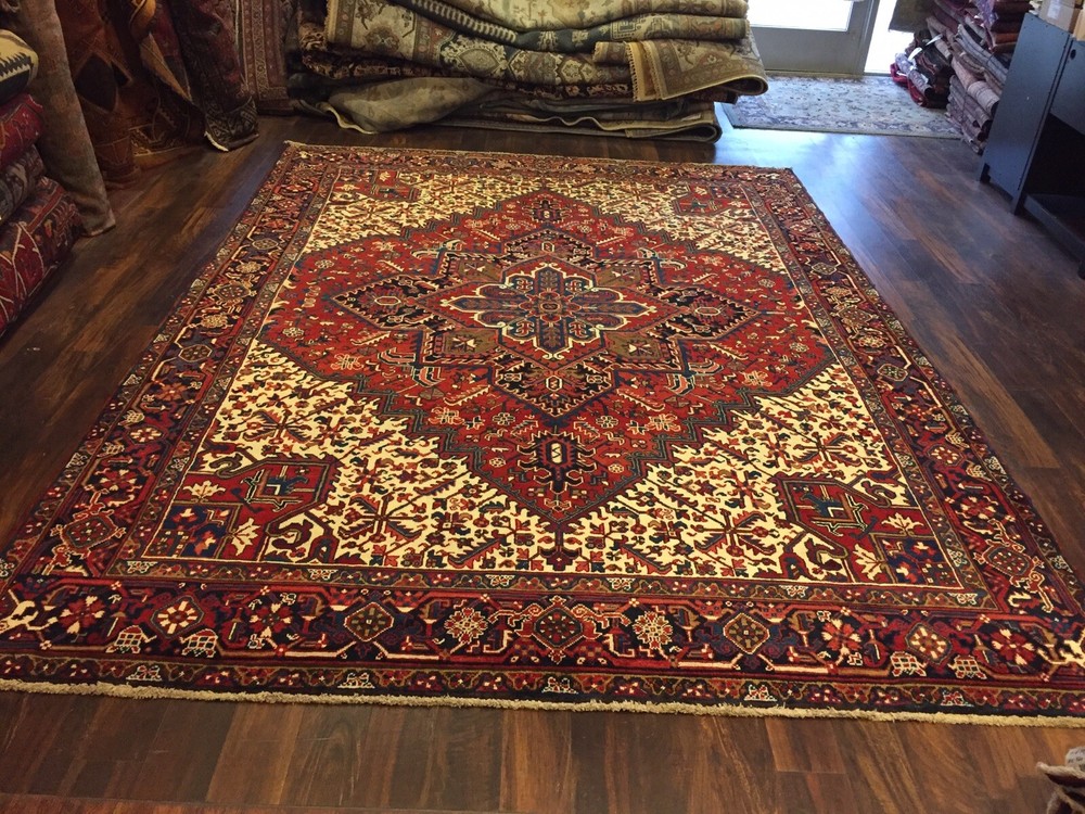 Genuine Hand Knotted Vintage Heriz Serapi Area Rug Geometric Carpet 8’5x11’2,304