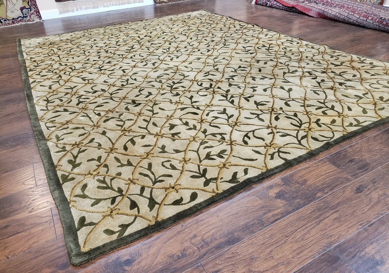 Vintage Tibetan Nepalese Area Rug 9x12 Wool Handmade Beige Contemporary Carpet gallery