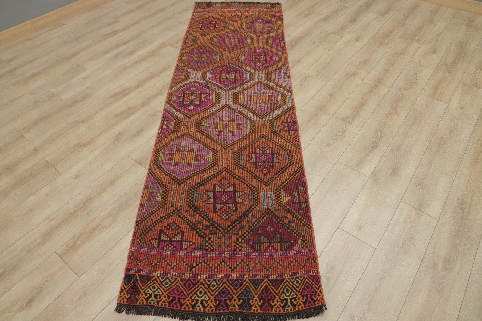 Turkish Tribal Runner Rug Ethnic Cappadocia Handwoven Unique Kilim Carpet 3x9ft gallery