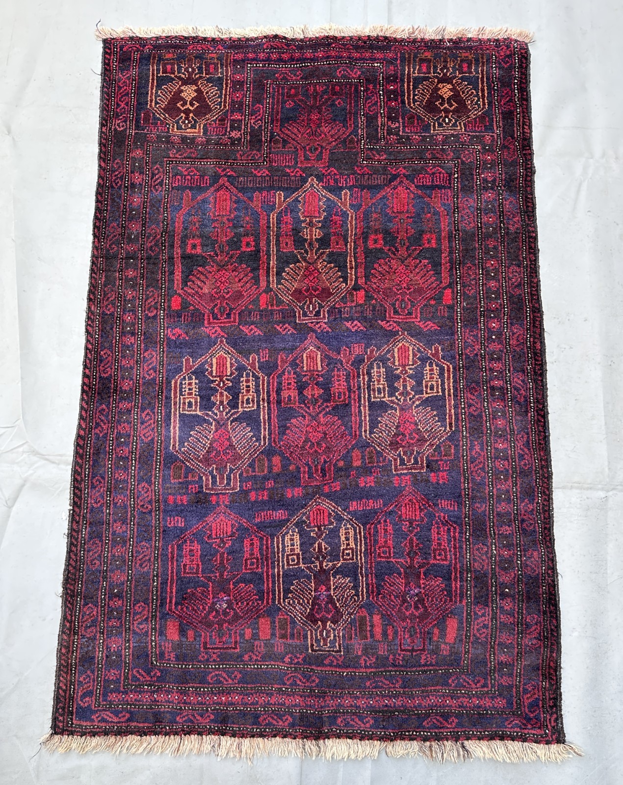 Vintage Nomad Maldari Tribal Belouch Natural Vegetable Dye Zakani Prayer Carpet gallery