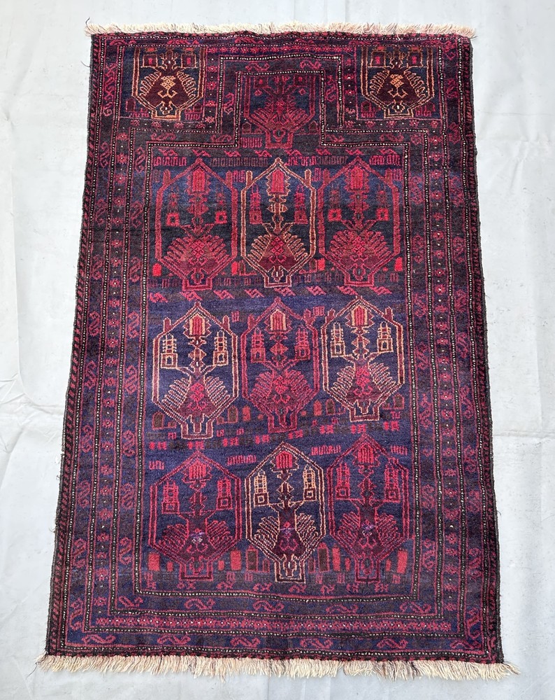 Vintage Nomad Maldari Tribal Belouch Natural Vegetable Dye Zakani Prayer Carpet