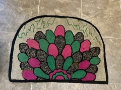 Vintage Antique Handmade Half Moon Shape Hooked Rug 24”x 18”