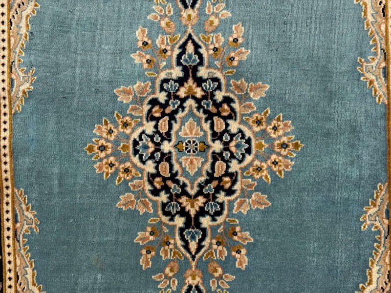 CLEAN VINTAGE KESHAN RUG HAND MADE EASTERN BLUE WOOL CARPET CLEAN 6'9" x 3'9" gallery