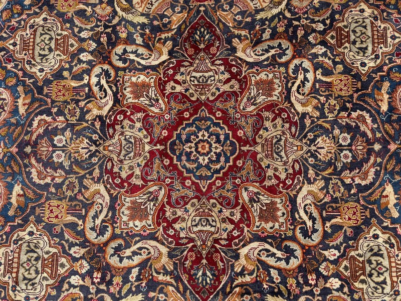 BLUE ANTIQUE RUG 9x12 HANDMADE vintage oriental signed real fine handwoven 10x13 gallery