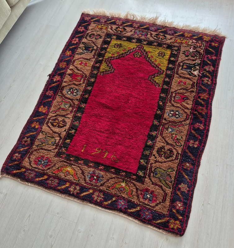 Vintage Prayer Rug, Anatolian Rug, Hand Woven Carpet, Handmade, Wool, 1976, Wool gallery