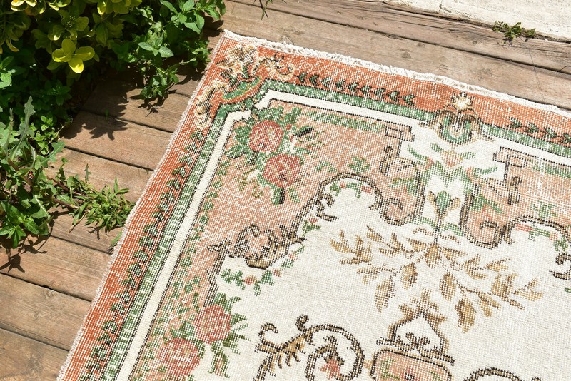 Turkish Rug 44''x78'' Vintage Light Muted Color Oushak Floral Carpet 112x200cm gallery