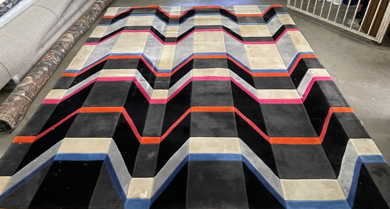 EDWARD FIELDS VINTAGE CUSTOM MODERN ART ABSTRACT AREA RUG SIGNED LARGE RARE 1982 gallery