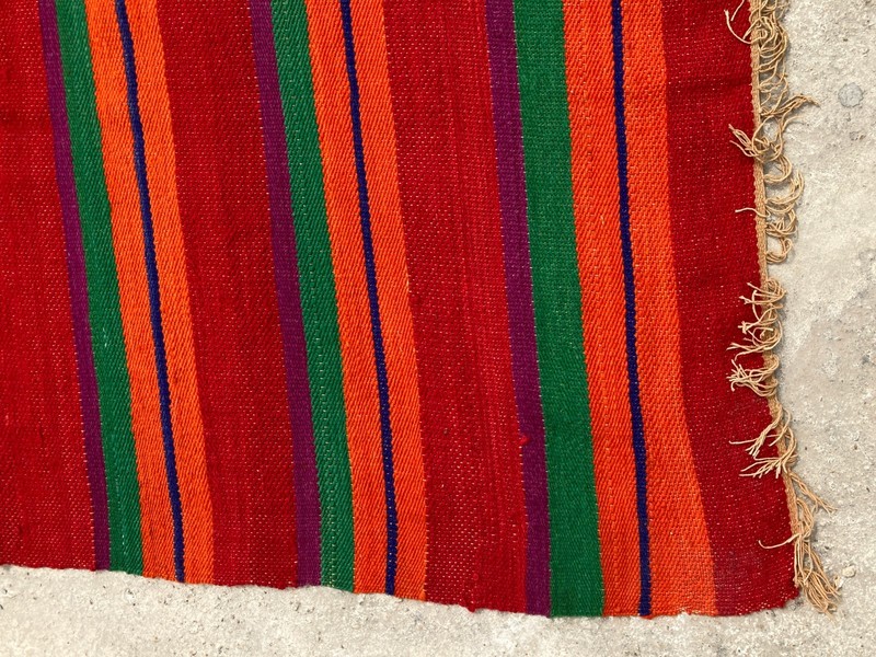 Vintage Traditional Handmade Geometric Striped Kilim Floor Rug Carpet 197x194 cm gallery