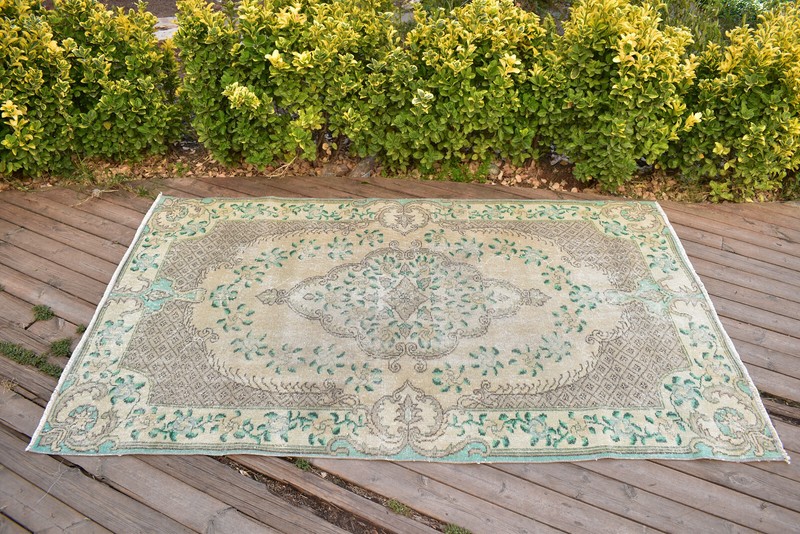 Turkish Oushak Rug 118x205cm Vintage Faded Color Medallion Oriental Design 3x6 gallery
