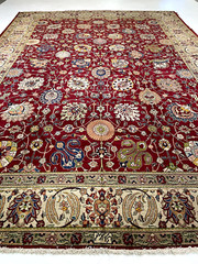 Antique Oriental Hand-Knotted Wool Area Rug Signed Red/Ivory/Green 11’8″ x 16’7″