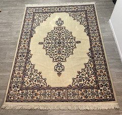 Belgium Made Style Rug Light Brown Brown Vintage Wool blend Blue Hues 66X88