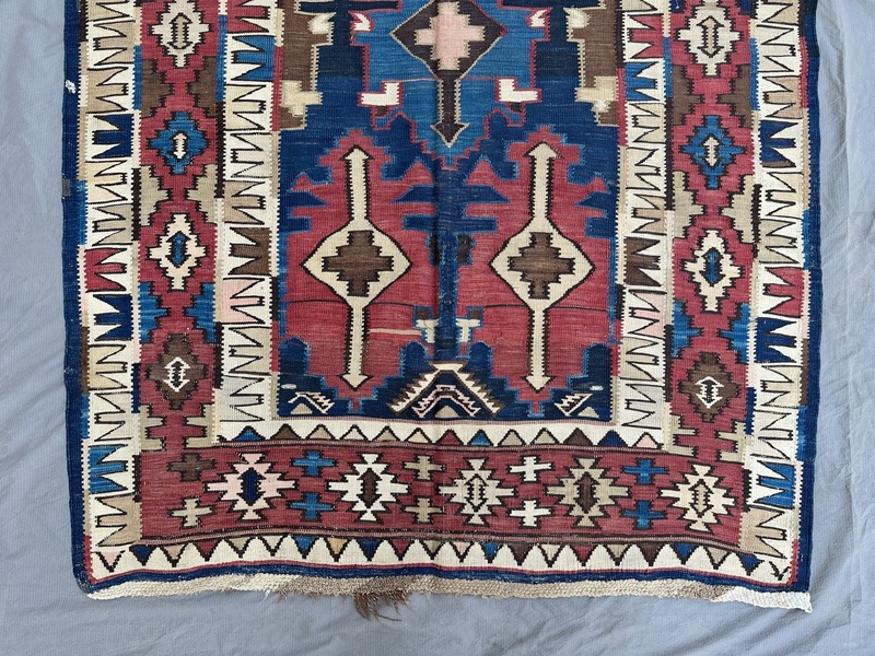 4.5 X 10 COLLECTORS’ ITEM Antique Above 100 Years Old Azerbaijan Shirvan Kilim gallery
