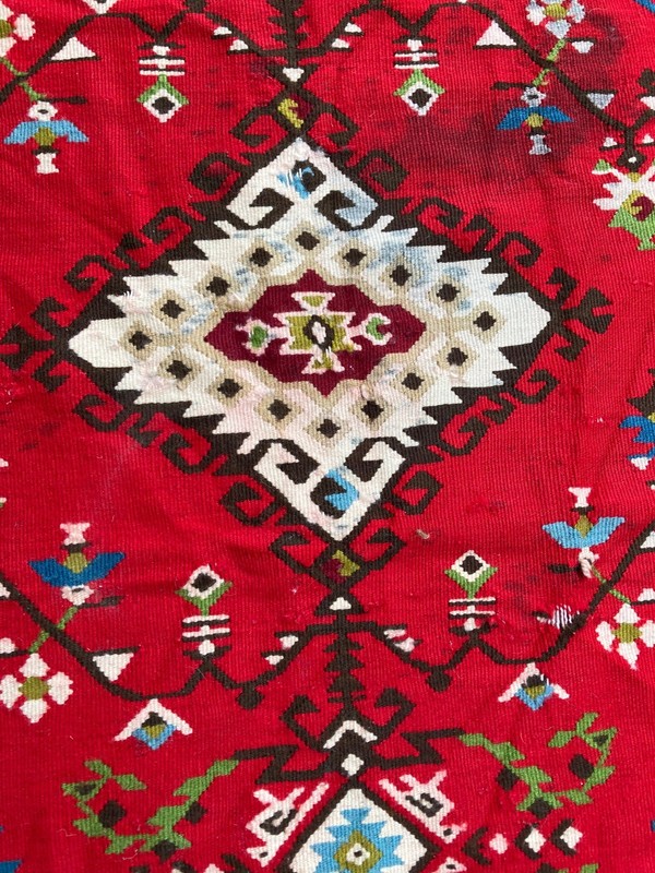 Vintage Handmad Turkish Geometric Traditional Wool Kilim Rug 116x105 cm gallery