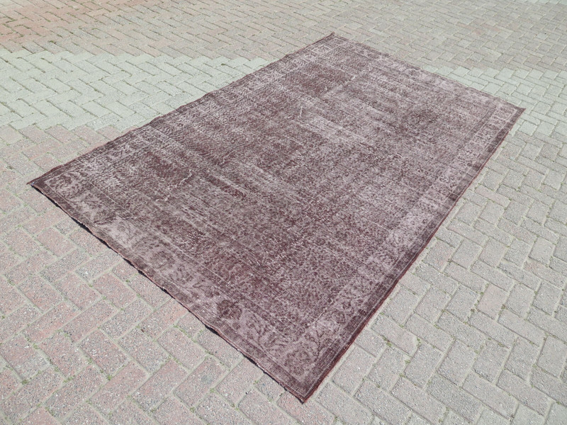 Vintage Turkish Rug, Handmade Floor Carpet, Large Brown Wool Modern Rug 68"x115" gallery