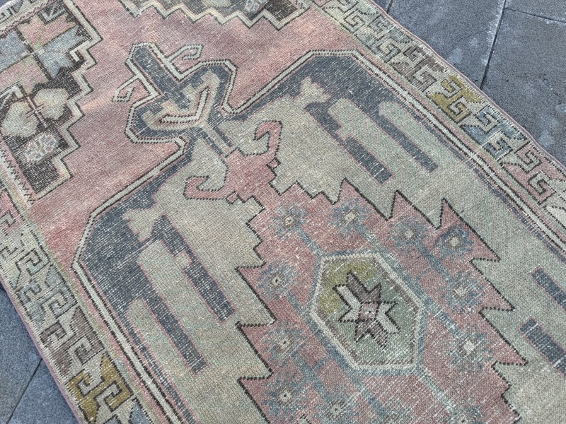 Vintage Turkish Rug 4x8.9 Ft Tribal Wool Area Rug Handmade Anatolian gallery