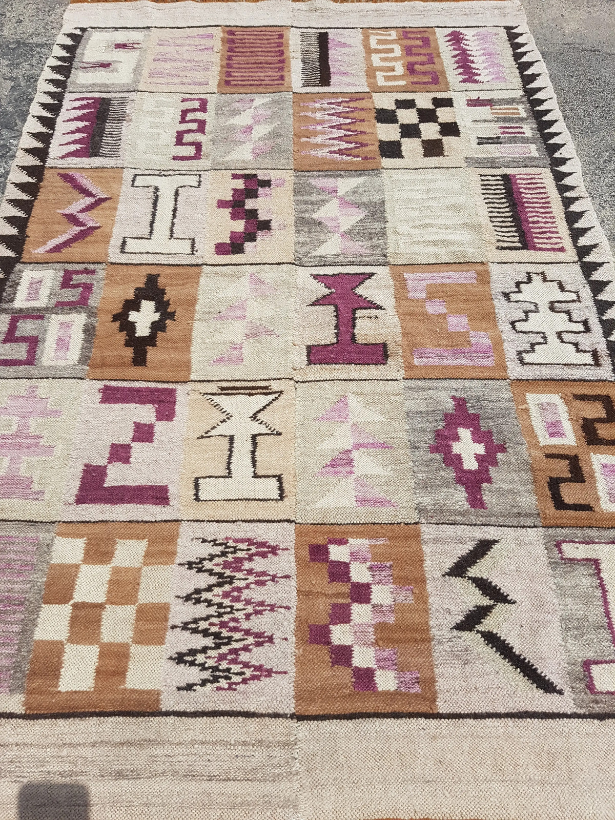 Distressed Vintage Peruvian Ayacucho Inca Calendar Hand Loom Tapestry 4.9x3.1 ft gallery